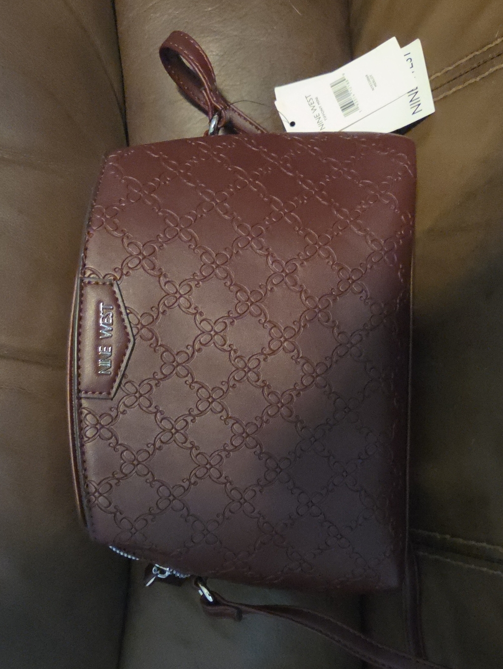 Nine West Burgundy Embossed Leatherette Crossbody Messenger